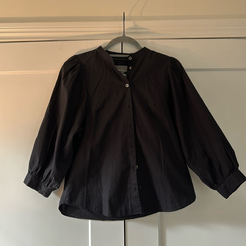 Anthropologie black puff sleeve button down - XS